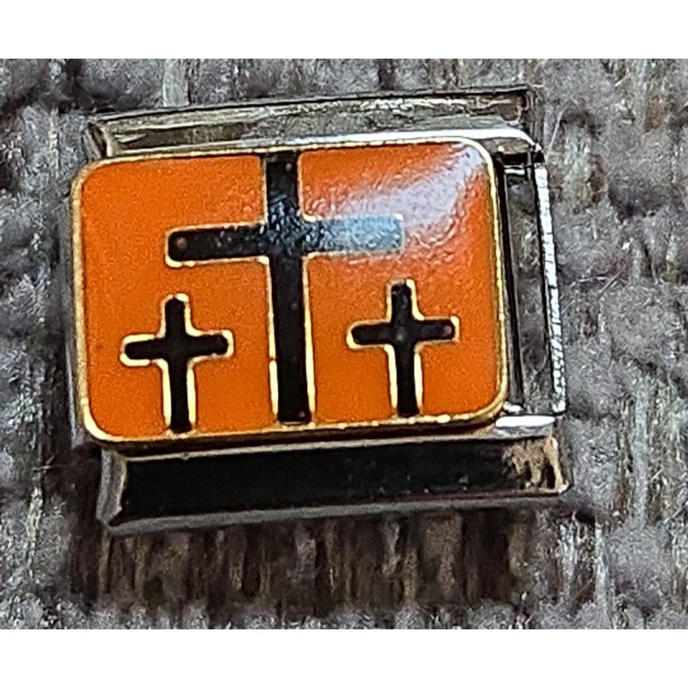 Italian Charm  Crosses Black And Orange‎ 9mm